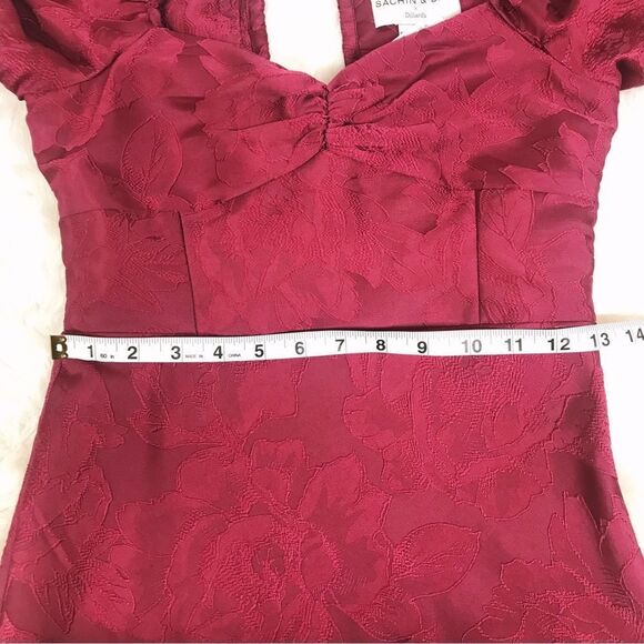 SACHIN & BABI Gabby Red Puff Sleeve Midi Dress Open Tie Back Size Cherry 0 New - Picture 13 of 14